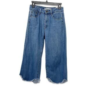 Zara Trafaluc Denimwear Curved Hem Jeans Womens Sz 2 Frayed Wide Leg 5 Pocket